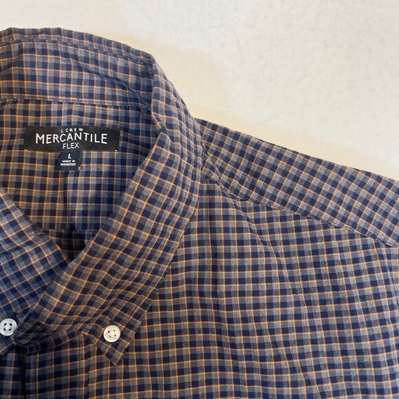 J. Crew Mercantile Flex Button Down Shirt Men's L Blue Orange Check Long Sleeve - Picture 2 of 13